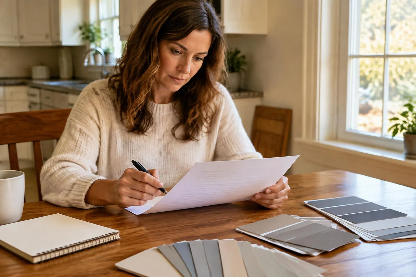 Homeowner reviewing a written contract for siding and window work